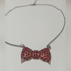 Red Rhinestone Bow Tie Necklace • Adjustable Length